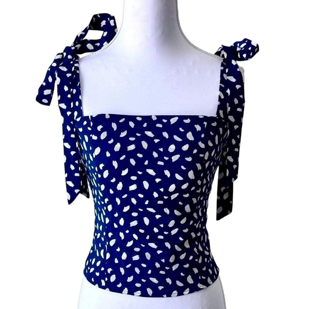 Tie-Strap Square Neck Top Blue Petal Commense Sz S